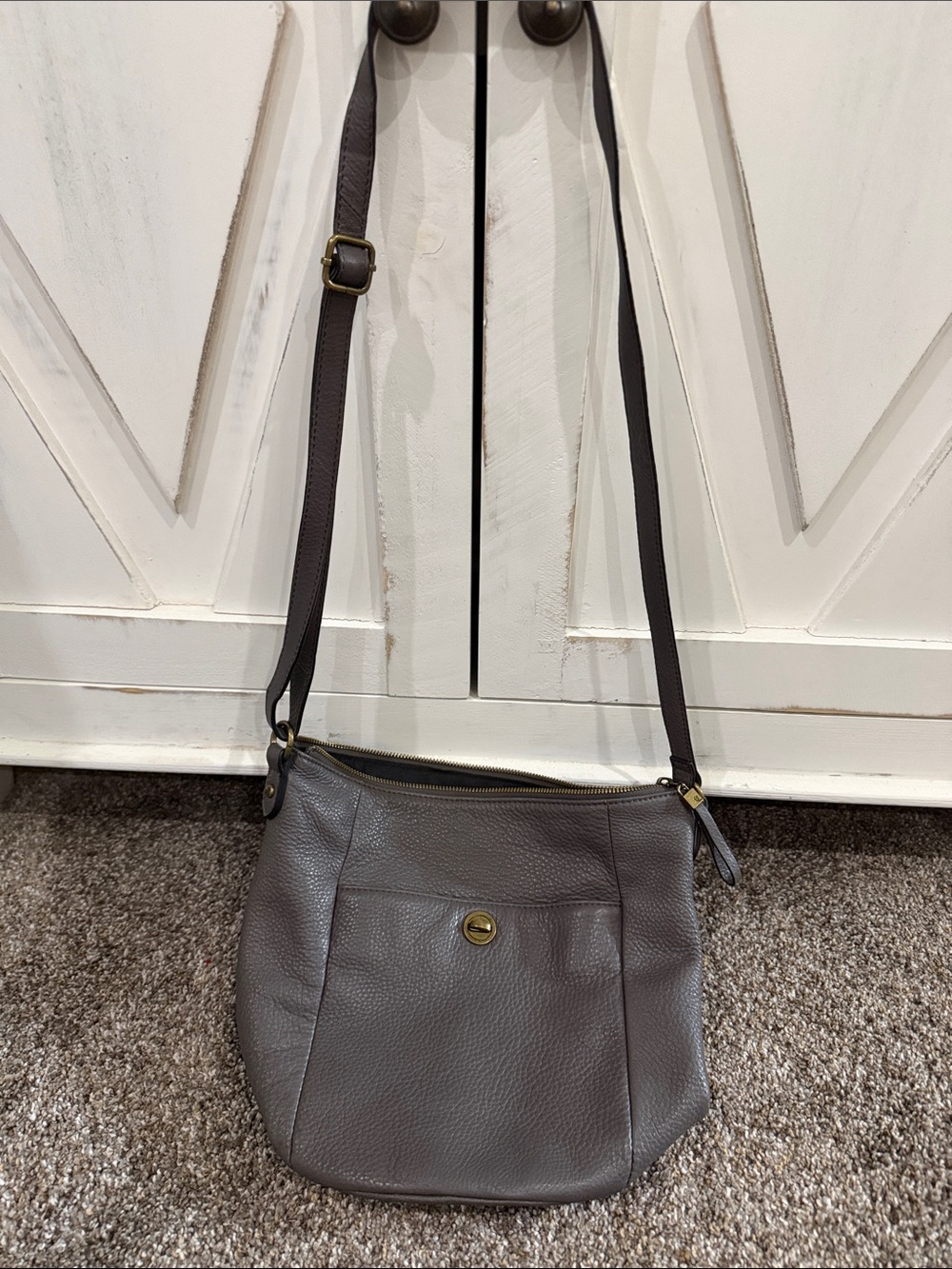 Elliott Lucca Gray Leather Crossbody Bag with Gold Hardware